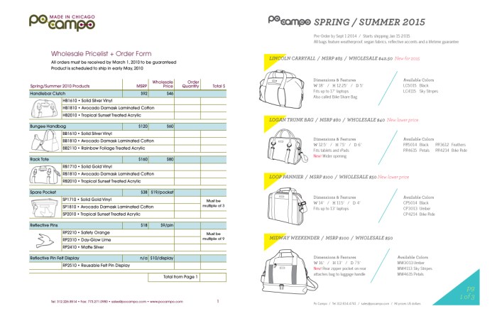 Older 2010 line sheet on left, latest 2015 line sheet on right