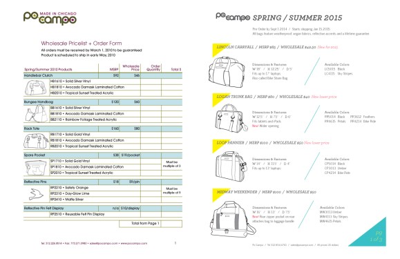Older 2010 line sheet on left, latest 2015 line sheet on right